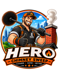 Hero Chimney Sweep logo — cartoon chimney sweep hero with brush